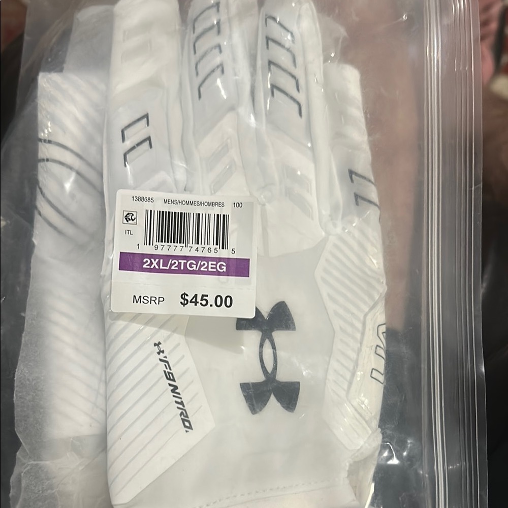 Under Armour White Football Sports Gloves- F9nitro UAI new 2XL